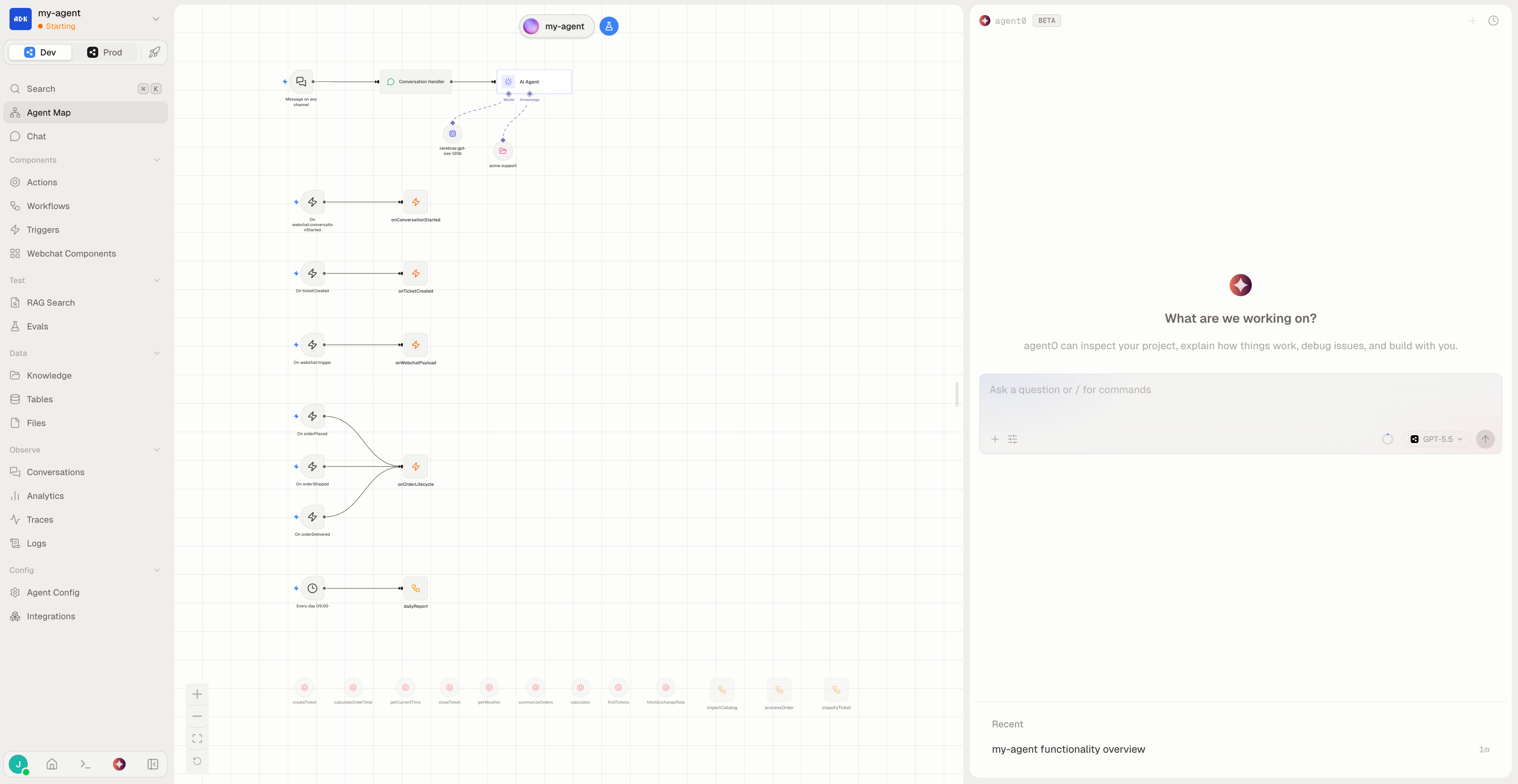 Agent(0) panel in the Dev Console